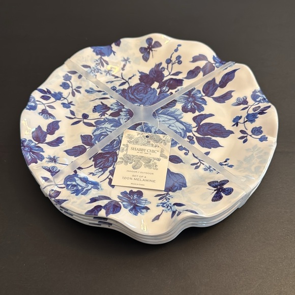 5pc SHABBY CHIC Blue and White Floral Serving Tray/Salad Plates -Scalloped Edges - Picture 5 of 9